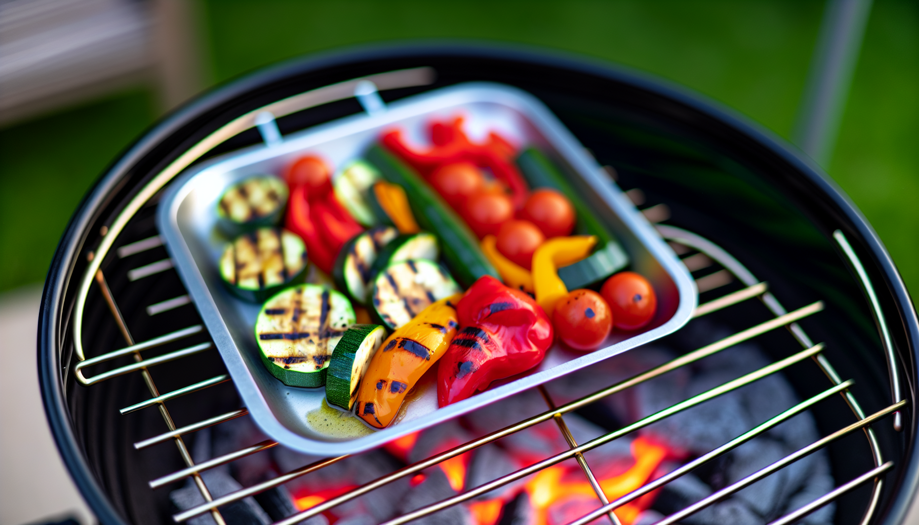 Vegetable grill tray on a barbecue grill