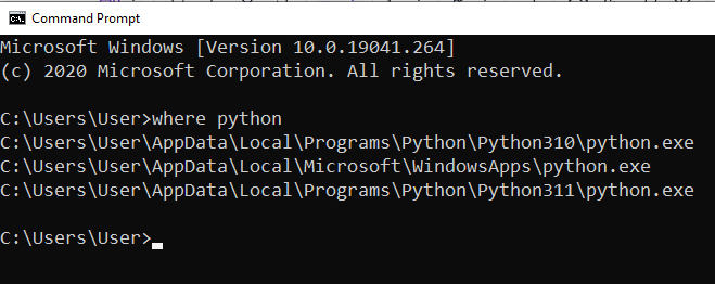 Finding Python Location with CMD Prompt