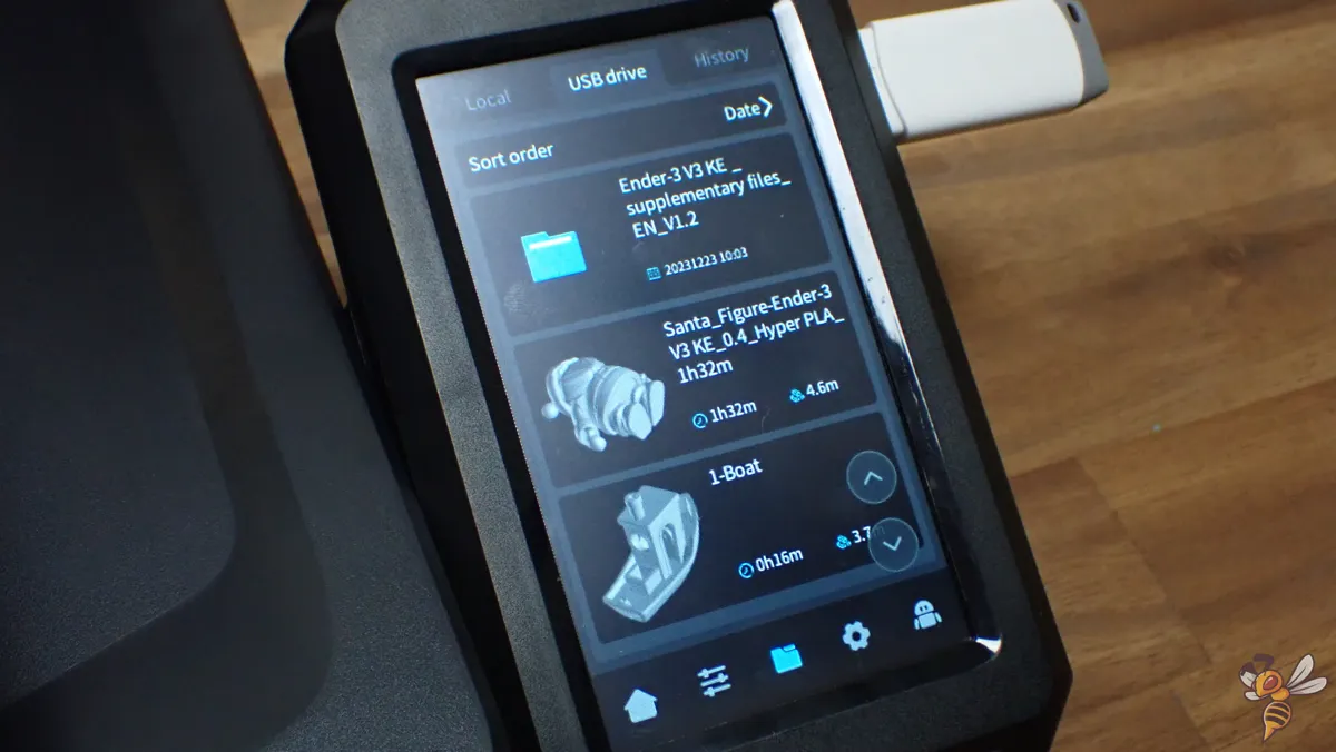 Touchscreen interface of Ender-3 V3 KE 3D printer