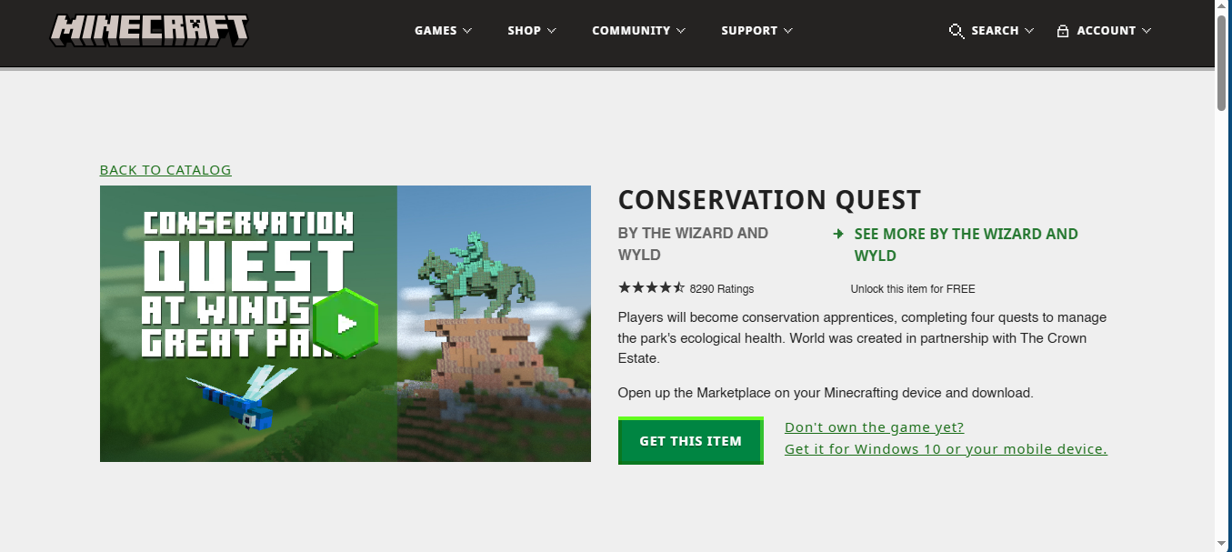 The Conservation Quest add-on page.