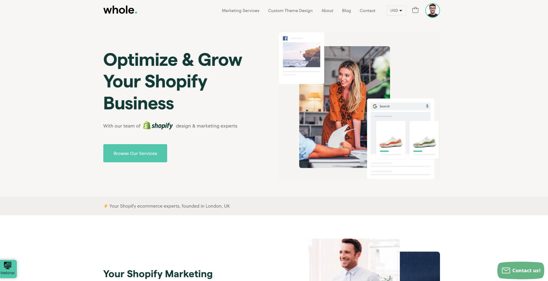 Whole Design Studio Shopify Agency Homepage