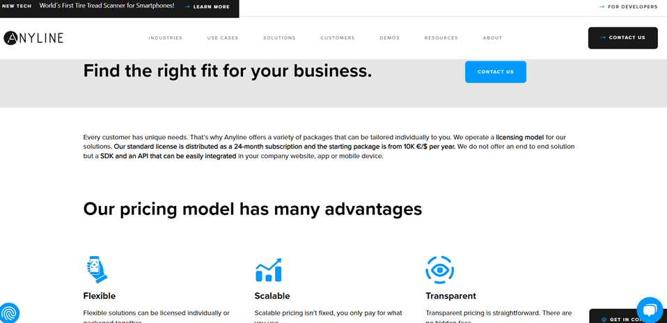 Anyline's pricing page.