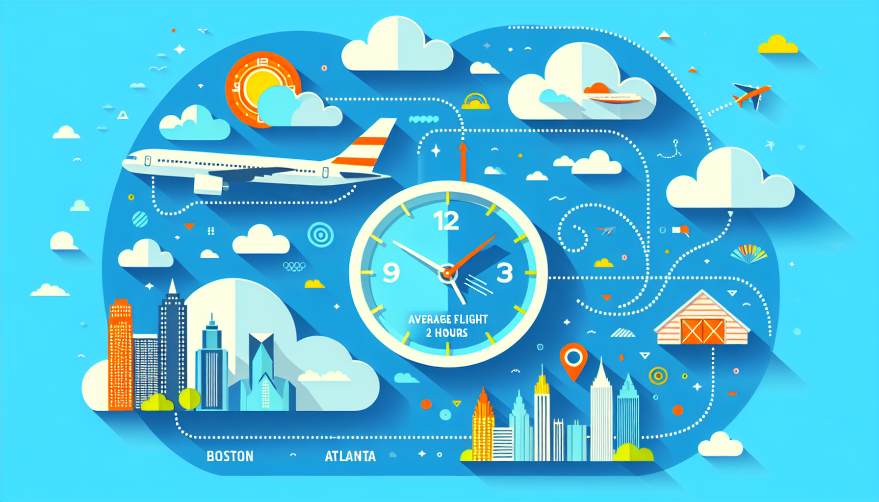 An illustration depicting the average flight time from Boston to Atlanta, highlighting flight duration.