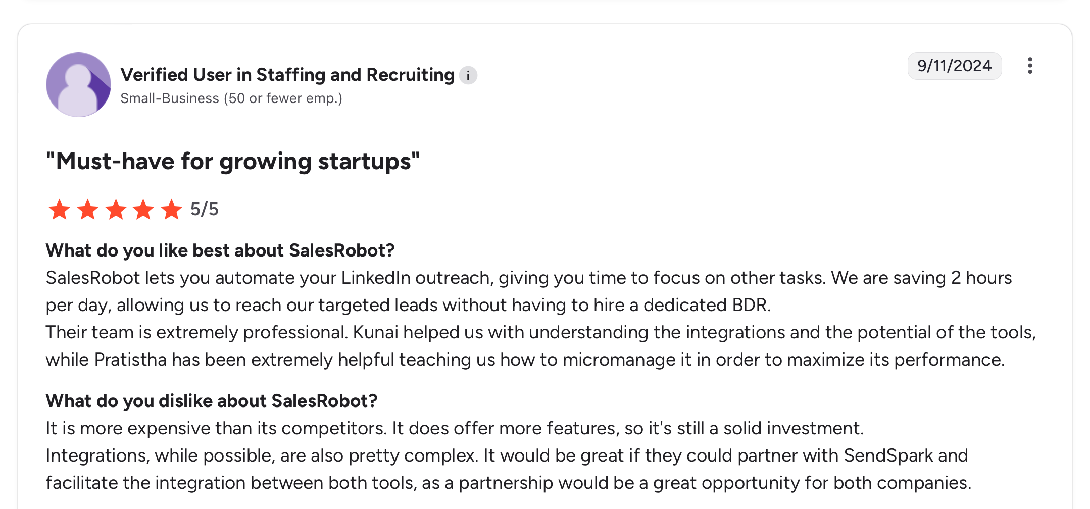 SalesRobot G2 review screenshot