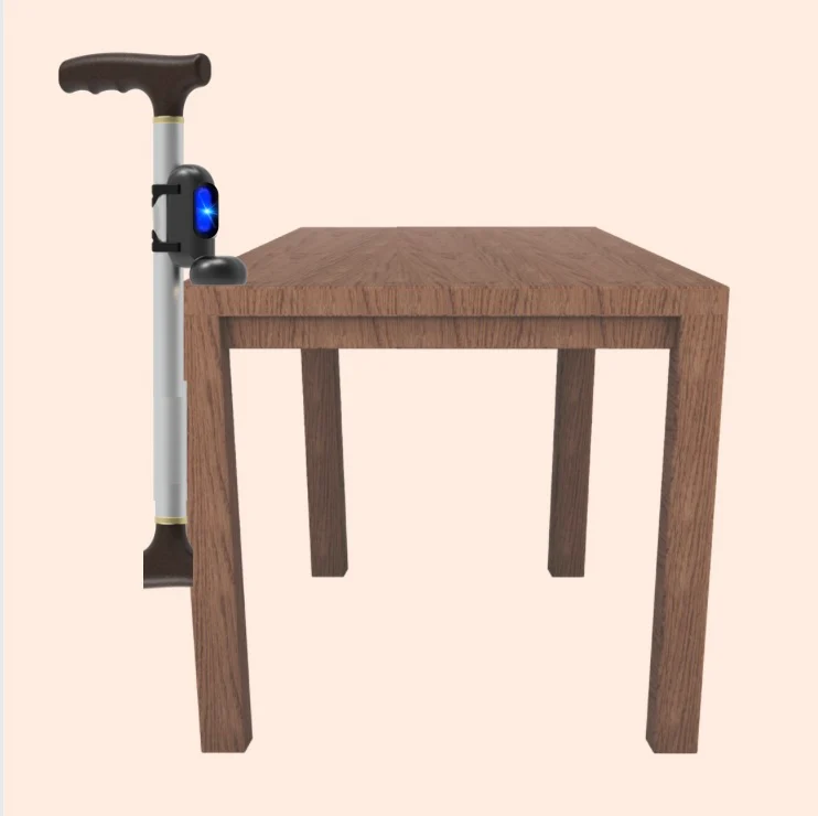 Walking cane with LED leveled with table