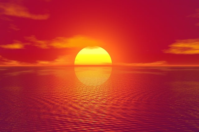 sunset, sea, horizon