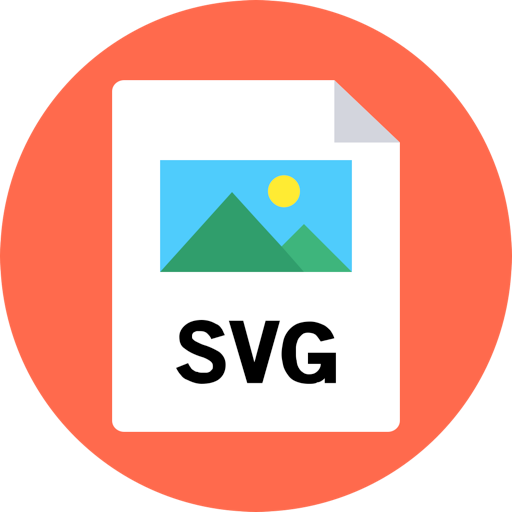 L'image montre le symbole du format SVG. Les lettres SVG sont écris sur un fond rond de couleur orange