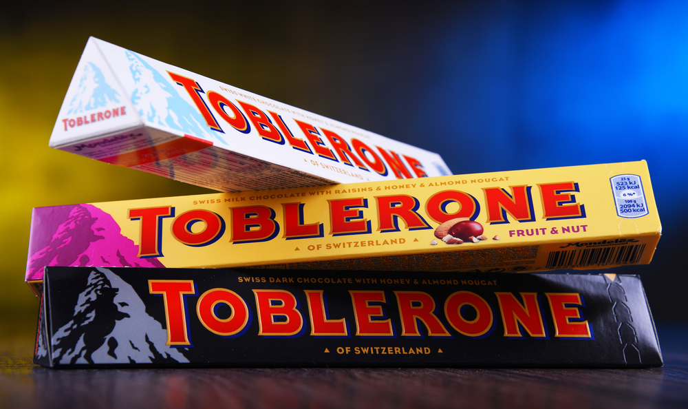 Toblerone packaging featuring triangular shaped Matterhorn