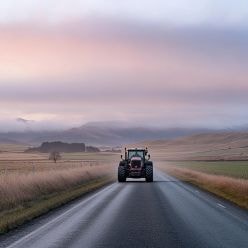 Farm vehicle on roadway