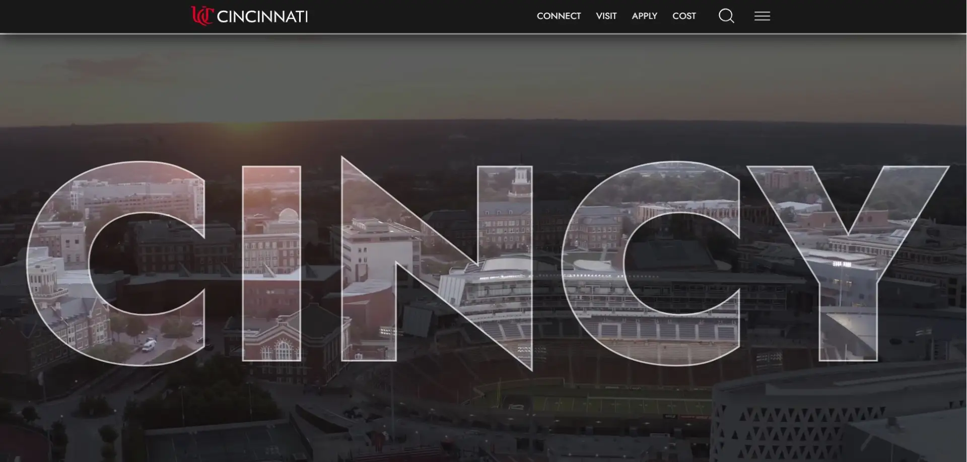 Homepage of University of Cincinnati website