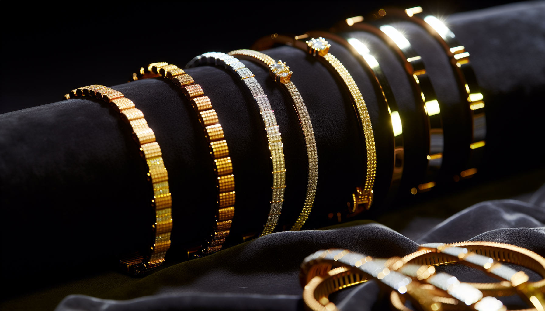 Variety of gold hues including white gold, yellow gold, and rose gold, providing options for bracelet customization