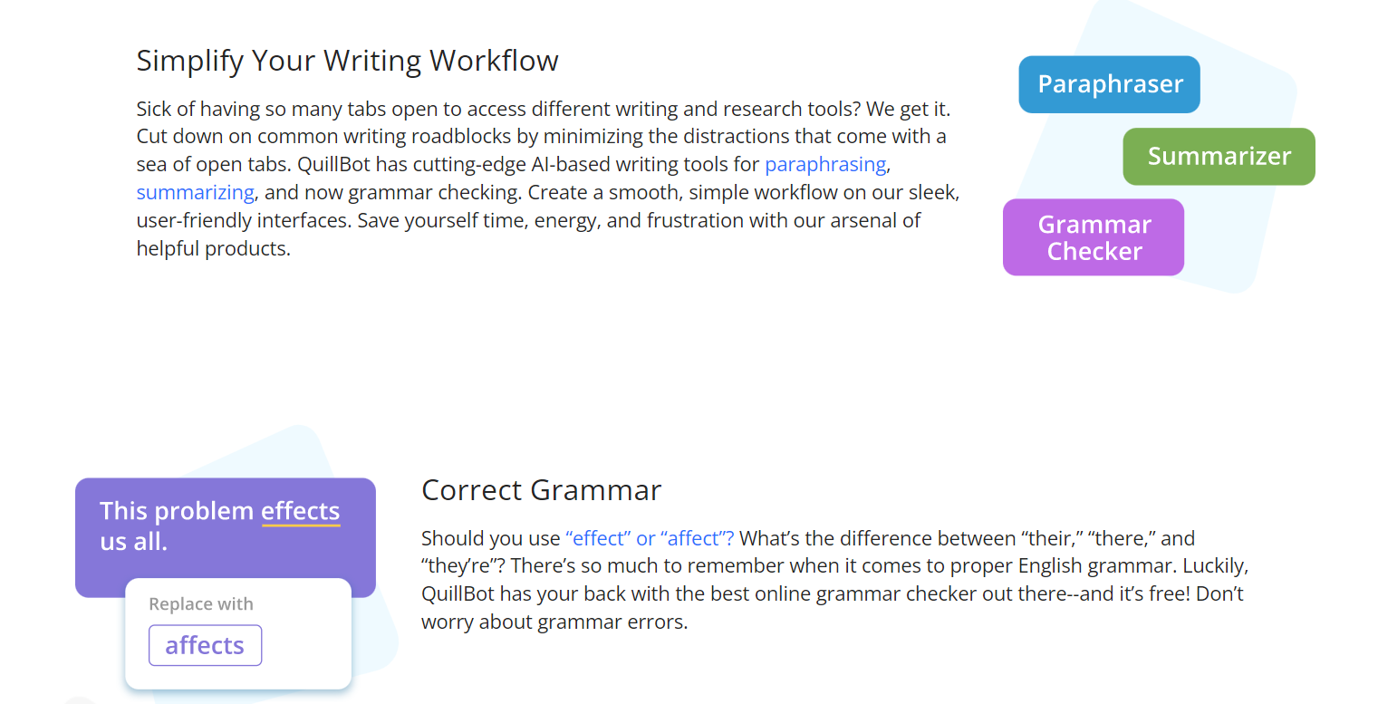 Quillbot Landing Page - "Simplify Your Writing Workflow" 