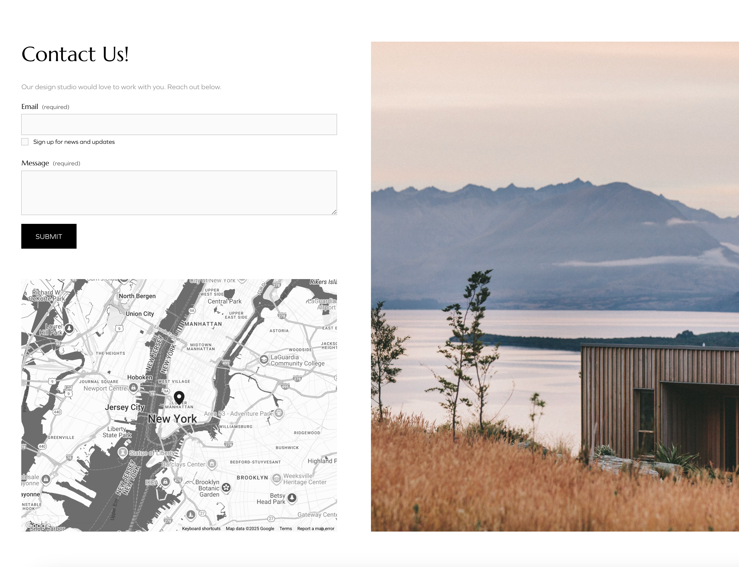 a contact form on an interior design website