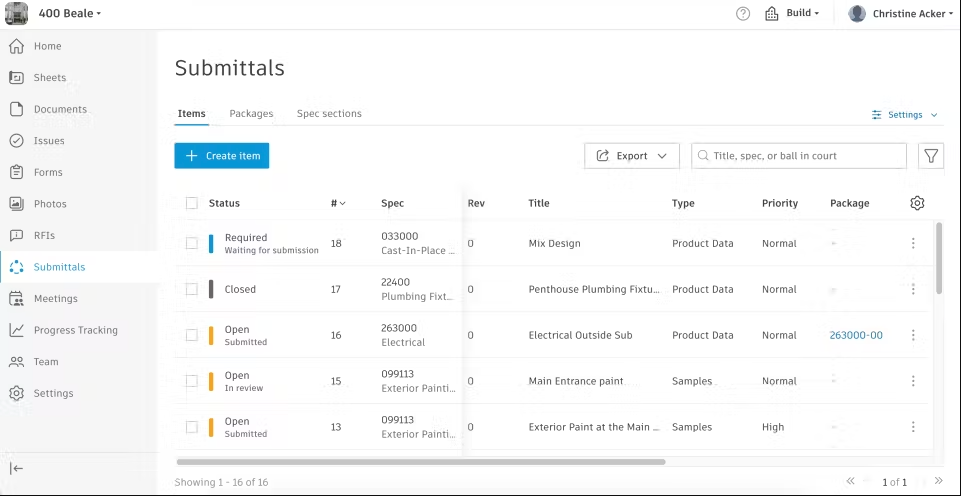 Autodesk Construction Cloud Software Page with Submittals