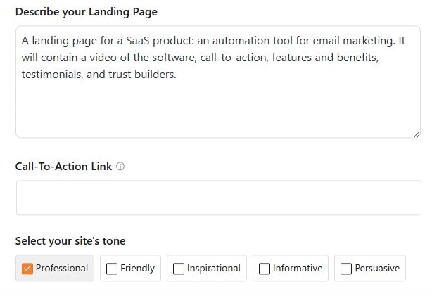 Describe landing page