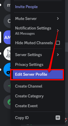 Image showing the edit server profile button on Discord browser apps