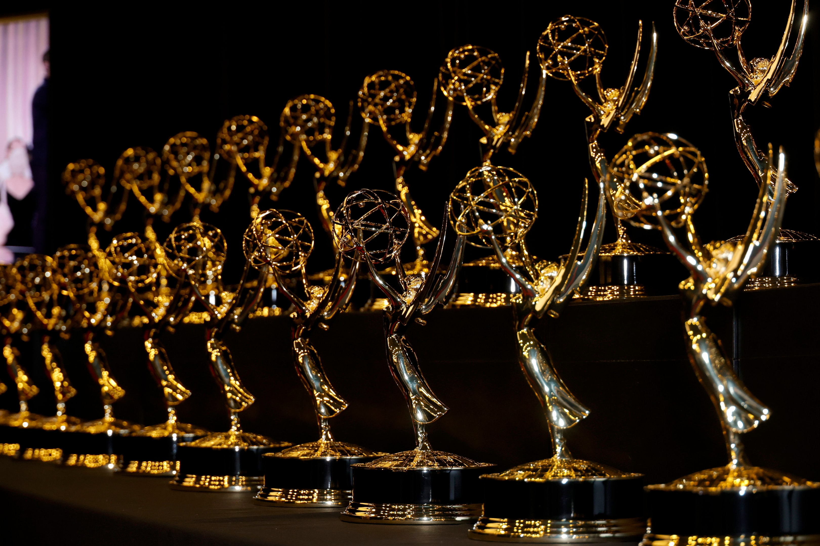 Rows of Emmy award statues at last year's 75th Primetime Emmy Awards show.