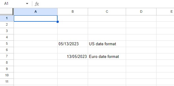 After changing the Date Format, you'll notice that a US date format will be recognized as a text value while the EU date format is recognized as a date value.