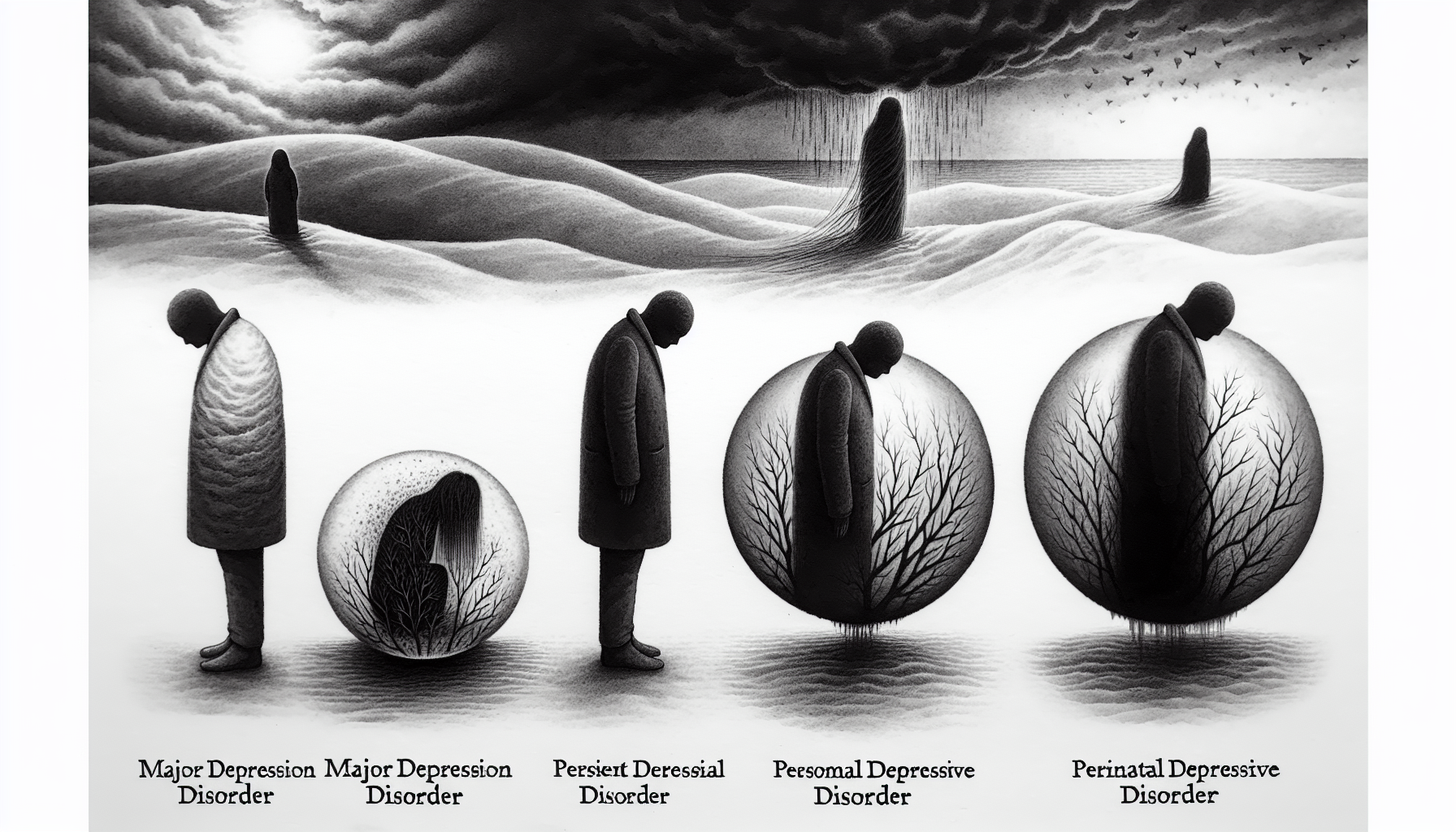 Ilustración de diferentes tipos de trastornos depresivos