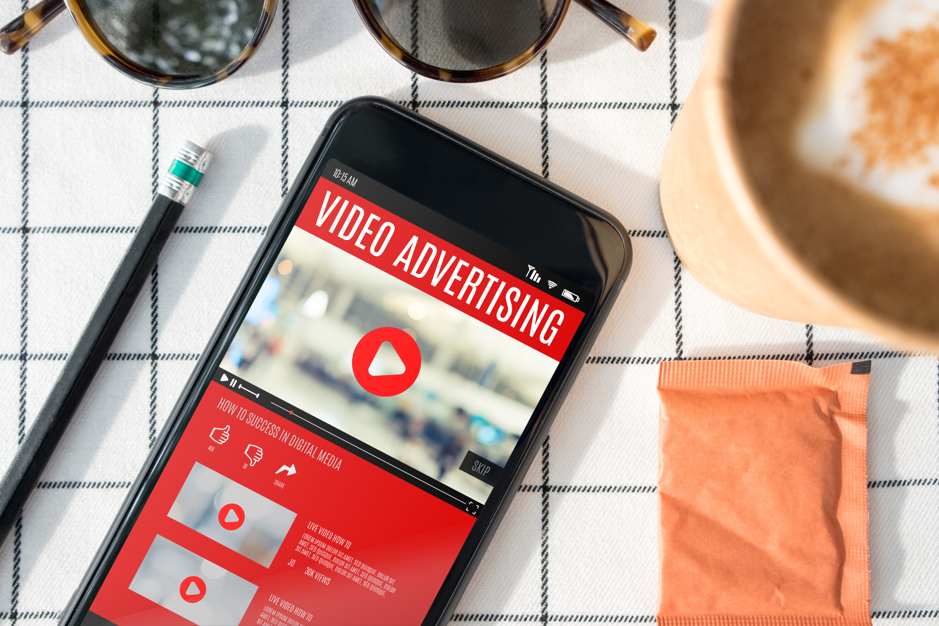 Video advertising playing on a mobile phone screen