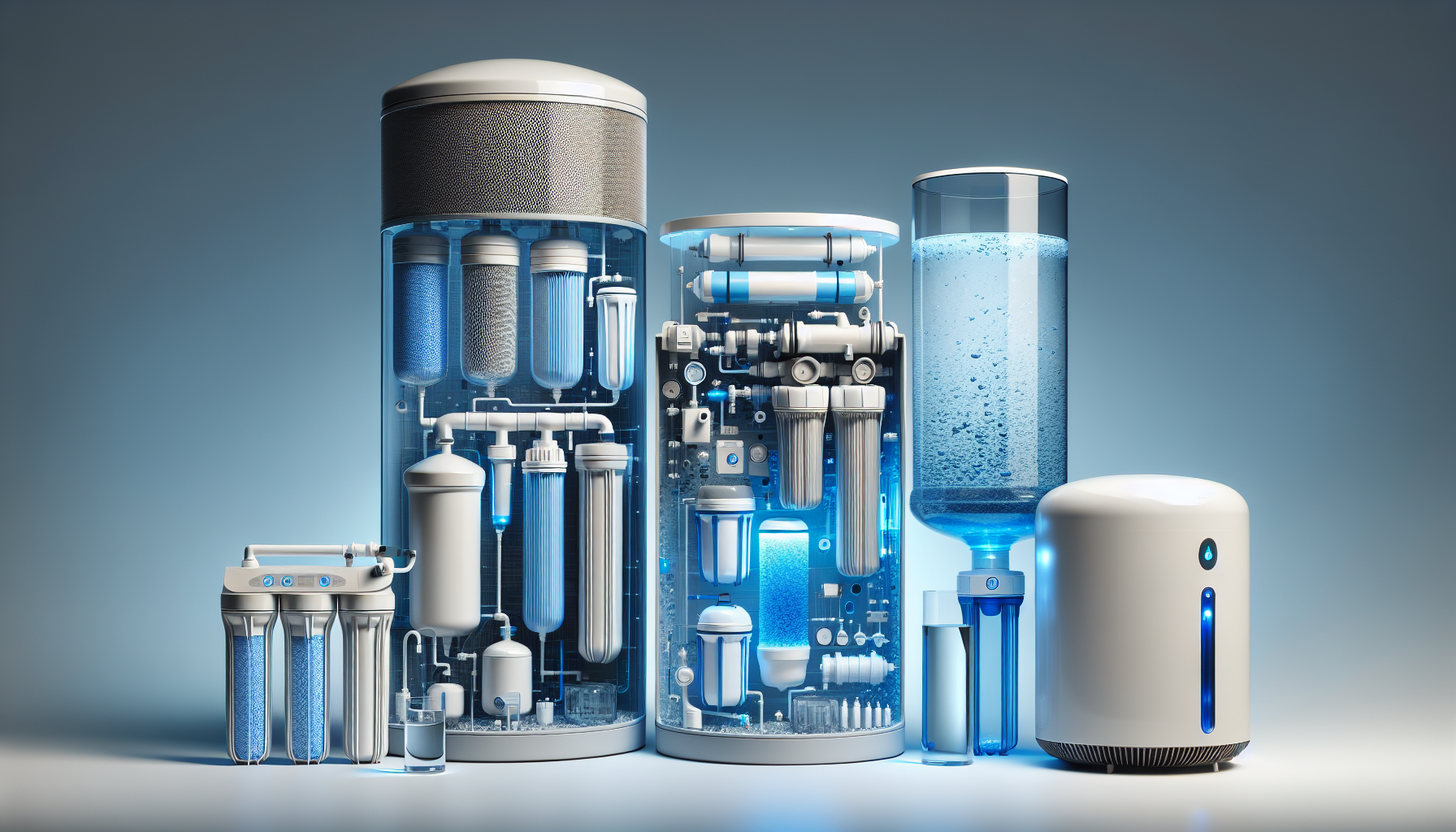Illustration of various water filtration systems