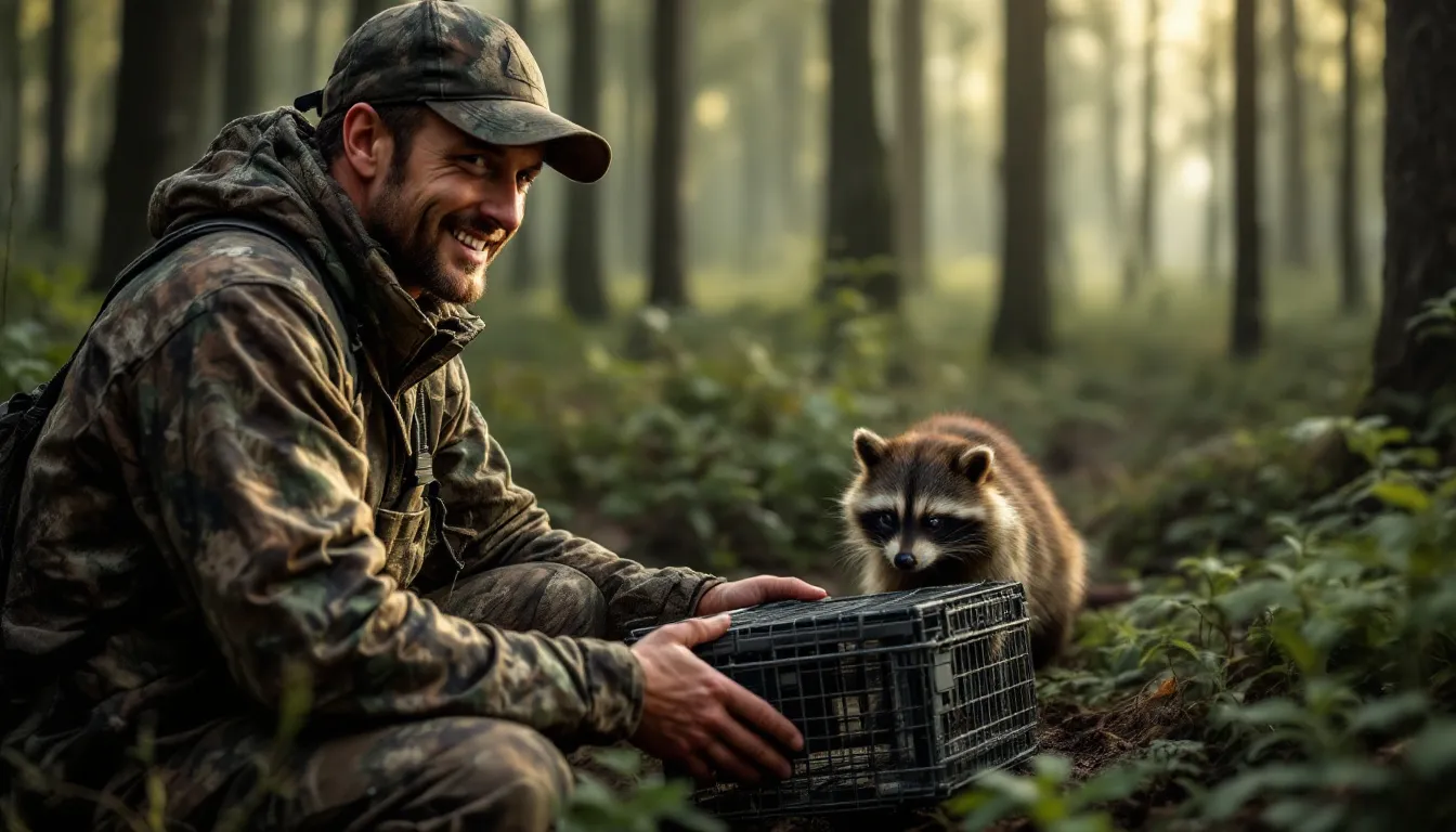 A professional humanely trapping a wild animal, showcasing the benefits of humane wildlife trapping.