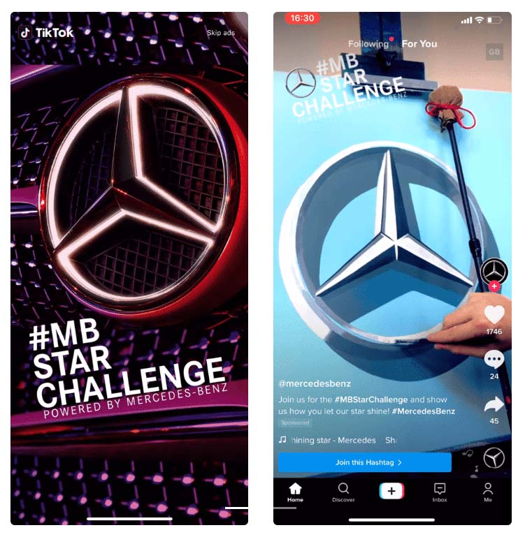 example of a TikTok brandtakeover for Mercedes