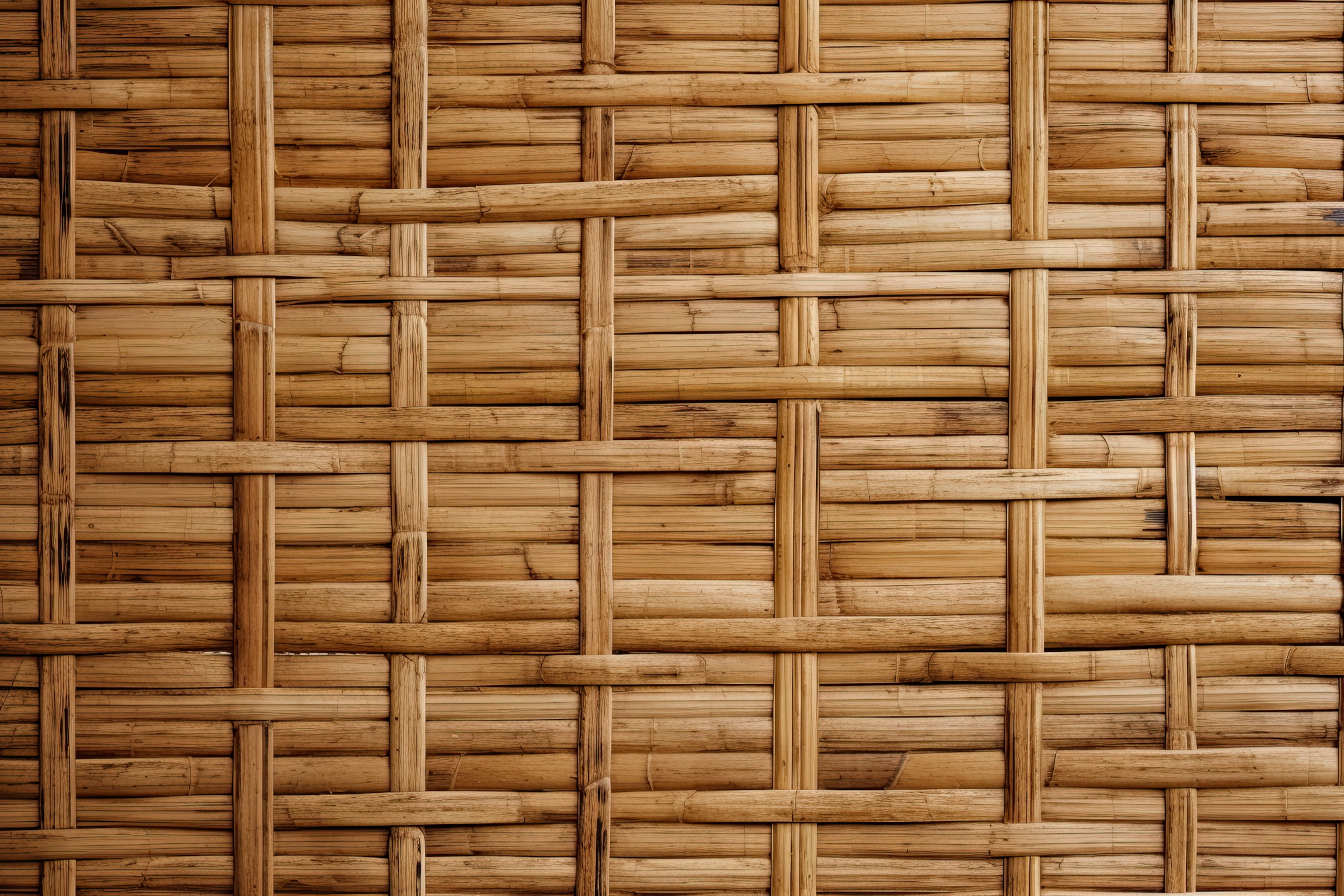 The image shows a close-up view of a woven bamboo surface. The weaving pattern is intricate, displaying horizontal and vertical strands that intersect to create a textured pattern.