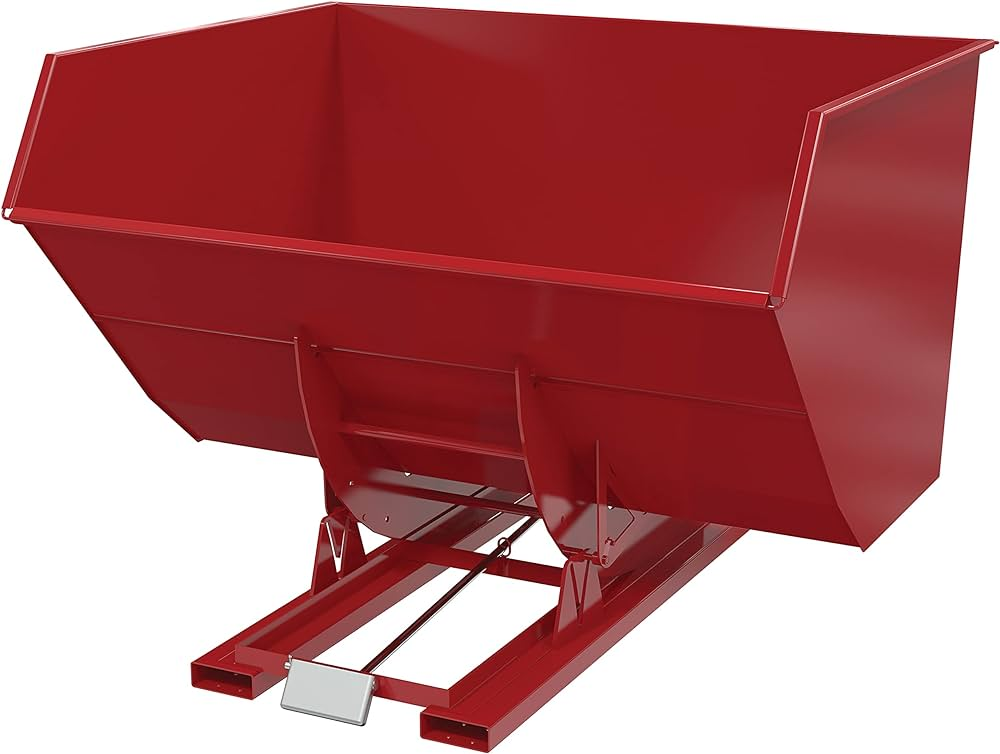 A heavy-duty self-dumping hopper with a durable steel construction