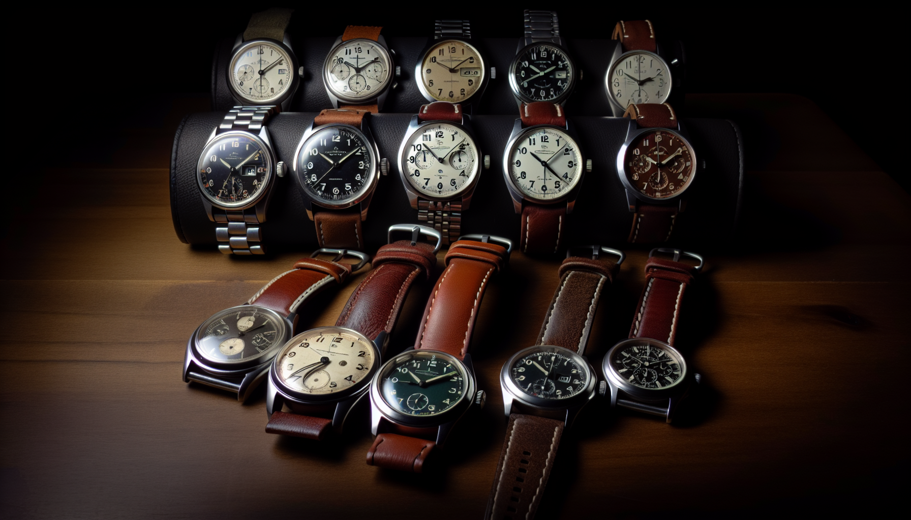 Vintage Rolex watches displayed in a showcase