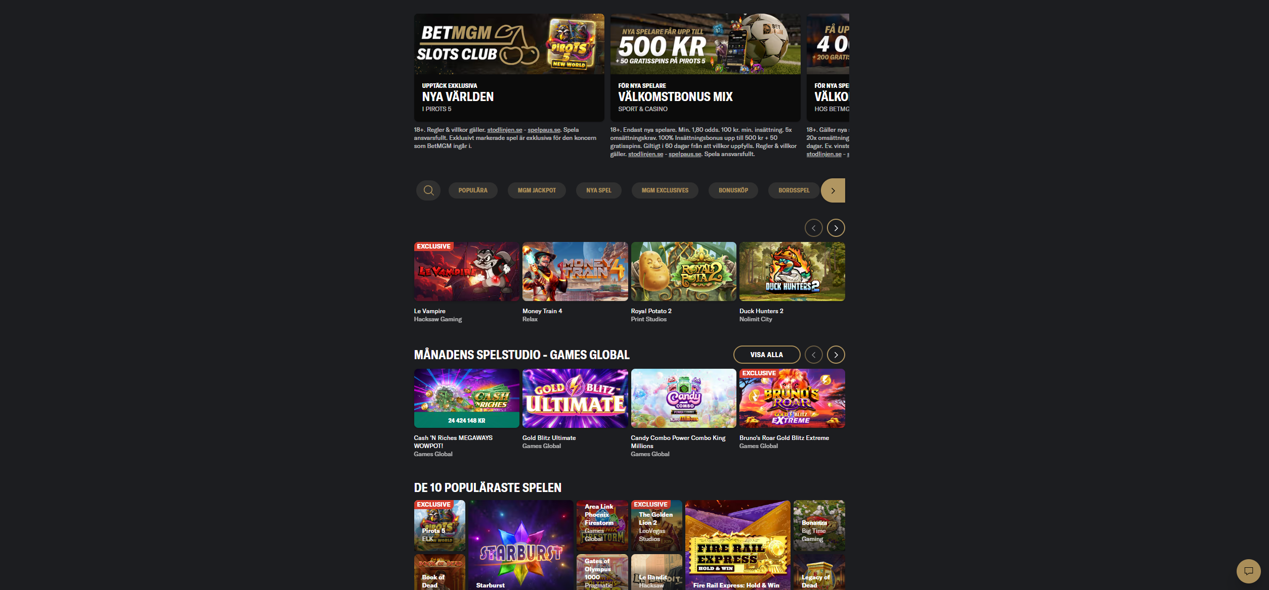 Sspelutbud hos BetMGM casino.