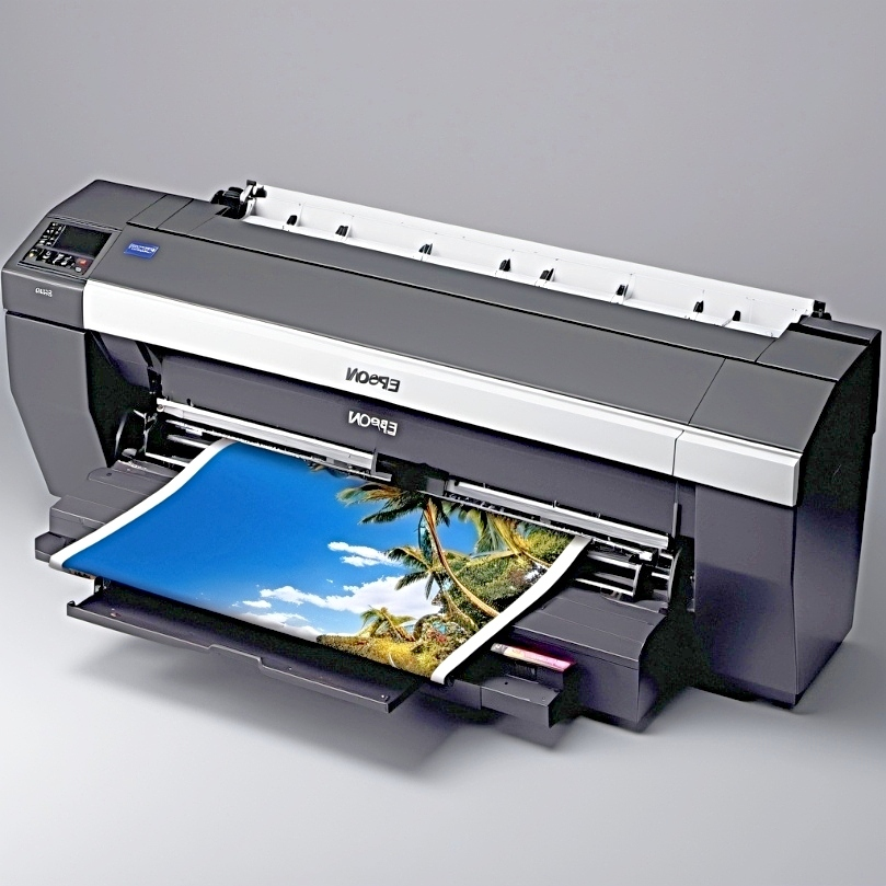 Image of a black printer with paper in the tray