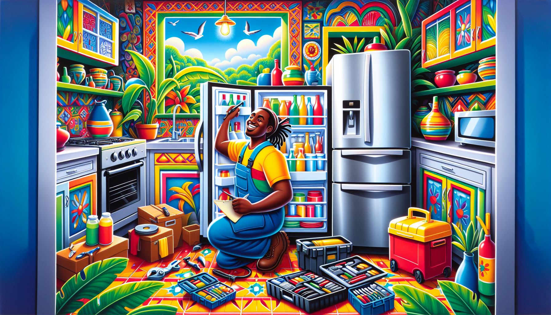 An illustration depicting various appliance repair services available in Trinidad.