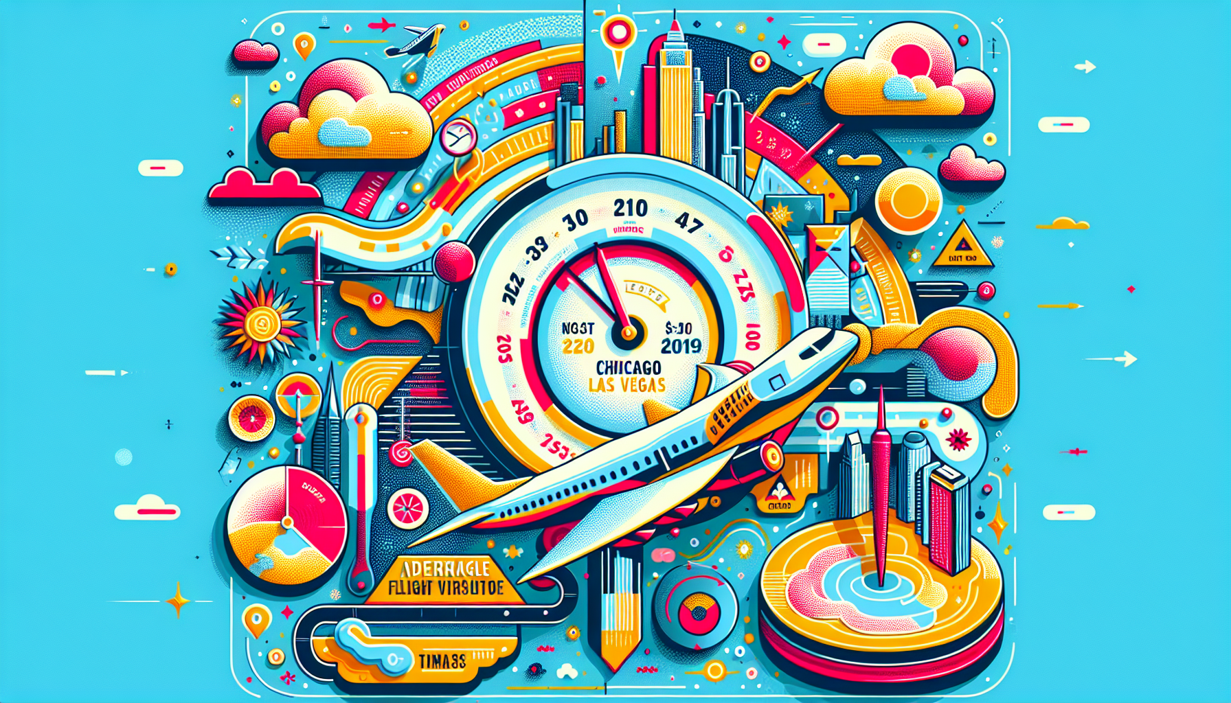 An illustration showing the average flight duration from Chicago to Las Vegas.