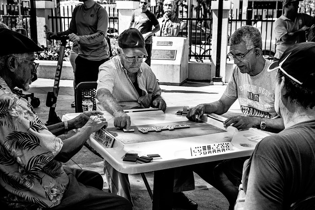 old men, playing, dominoes, Little Havana