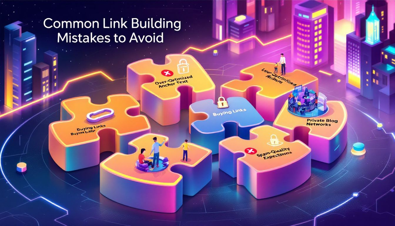 An illustration of common link building mistakes to avoid.