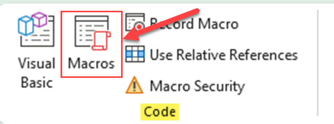 Click on the Macros button to access your personal macro workbook