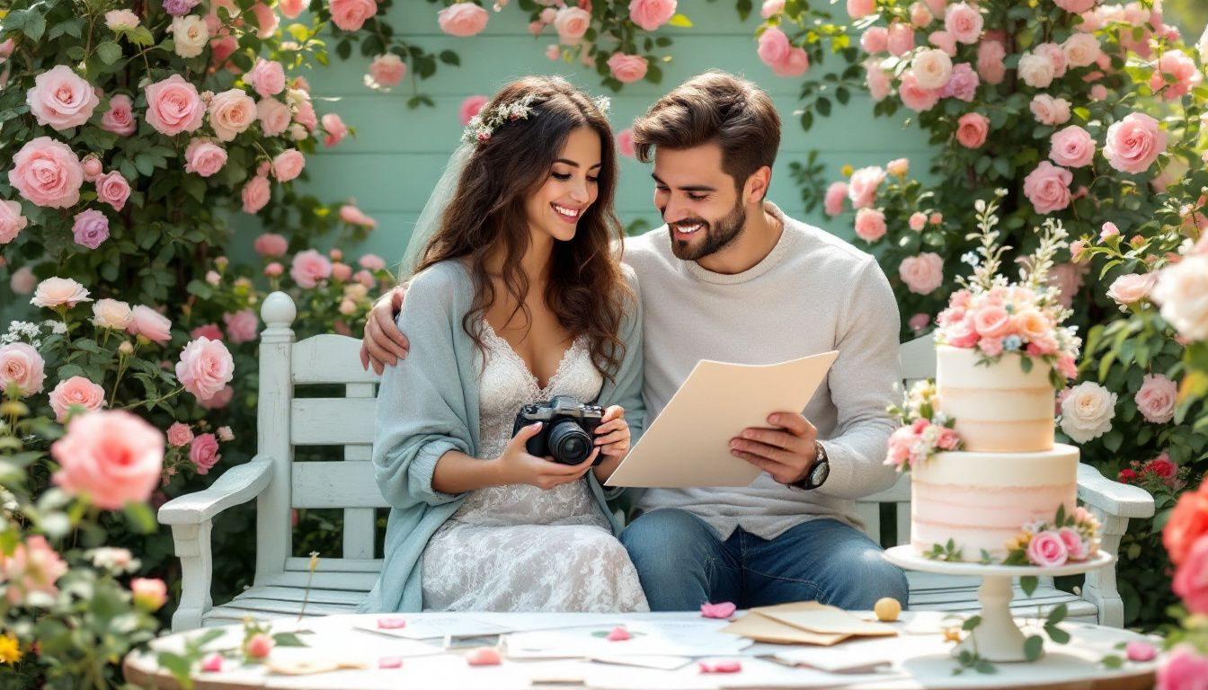 A couple discussing their wedding photography style.