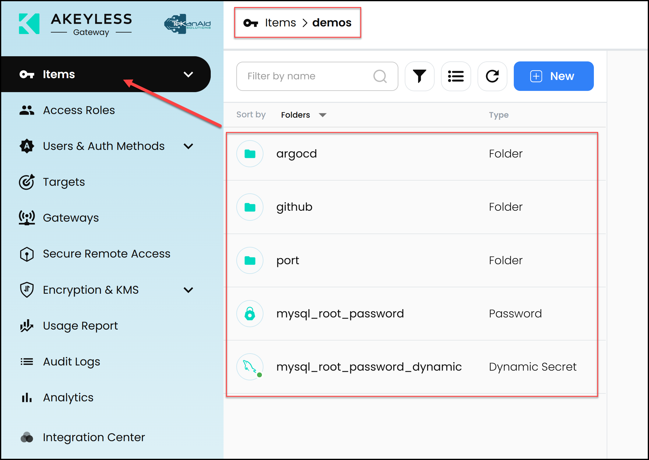 The Demos Folder where we store both Static and Dynamic Secrets