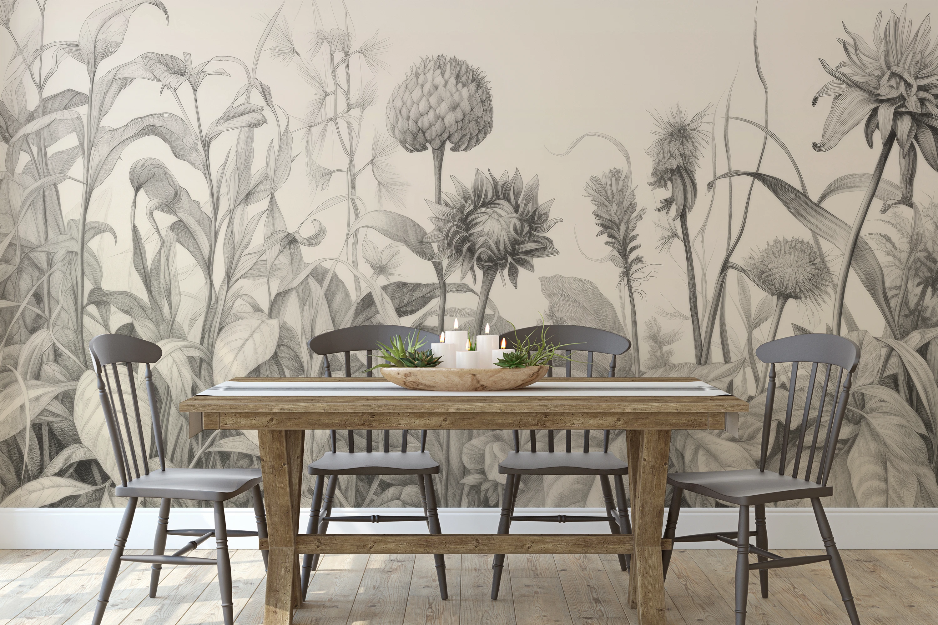 One of the Decomura photo wallpaper patterns from the "Graphite Garden" collection