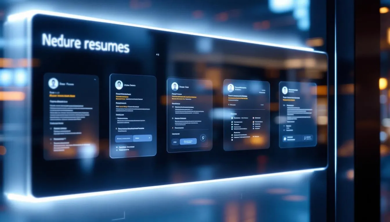 Examples of AI-generated resumes displayed on a digital device.