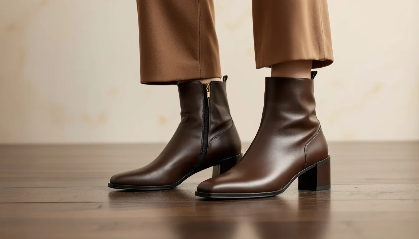 A pair of women's square toe boots showcasing their unique design.