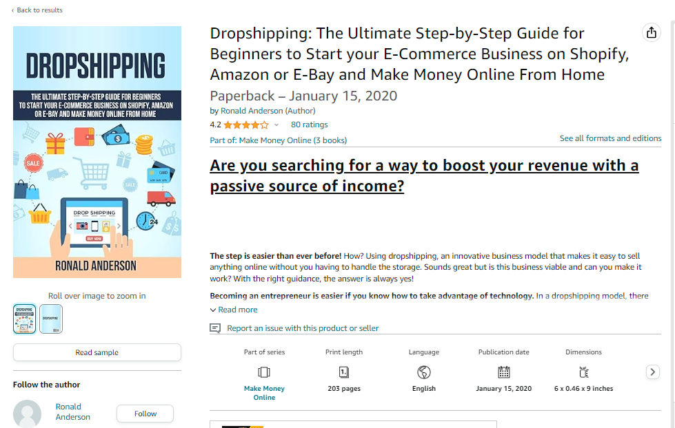 Dropshipping: The Ultimate Step-by-Step Guide for Beginners to Start your E-Commerce Business on Shopify, Amazon, or E-Bay and Make Money Online From Home by Ronald Anderson
