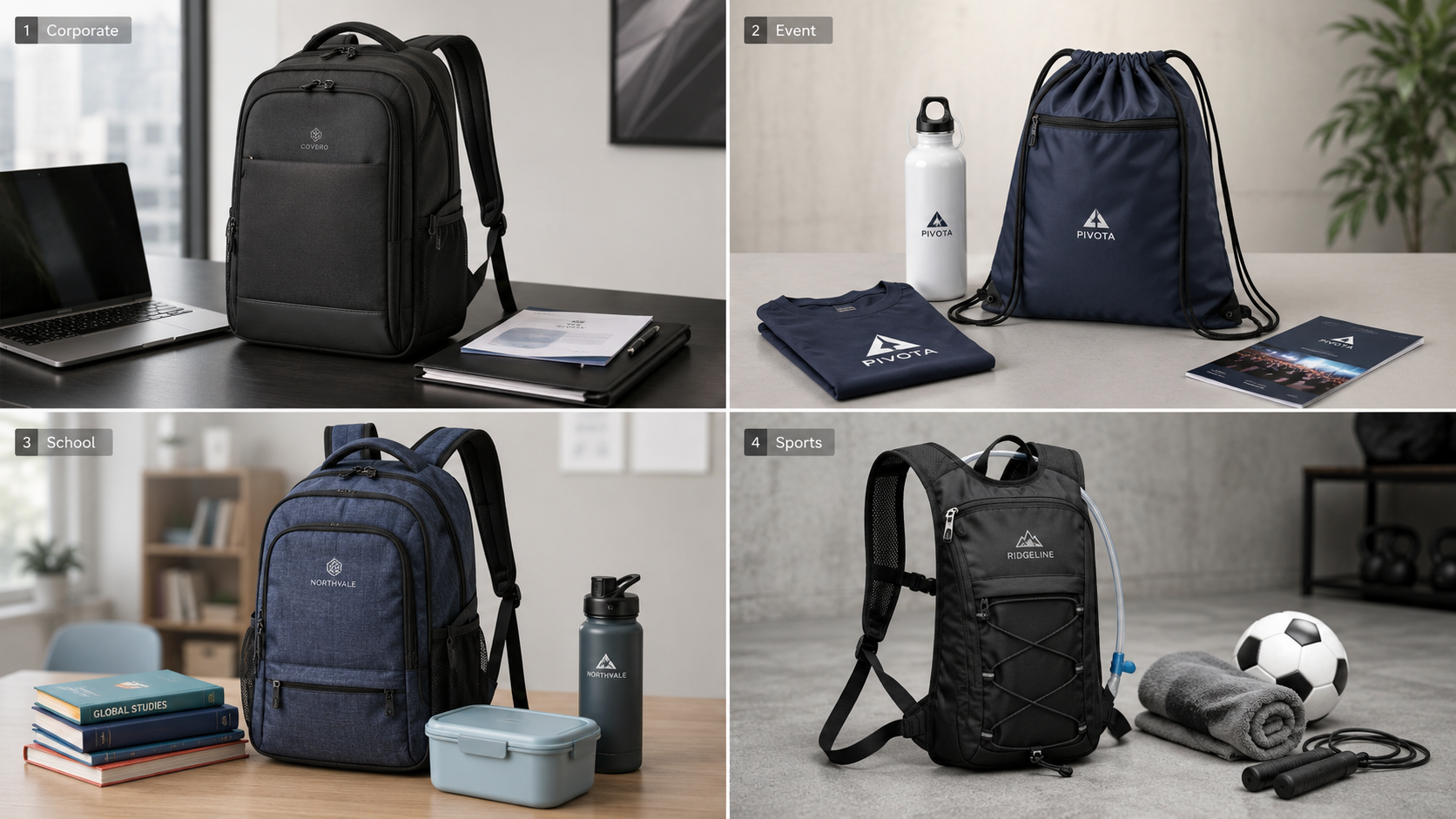 Backpacks selected for corporate, event, school, and sports programs