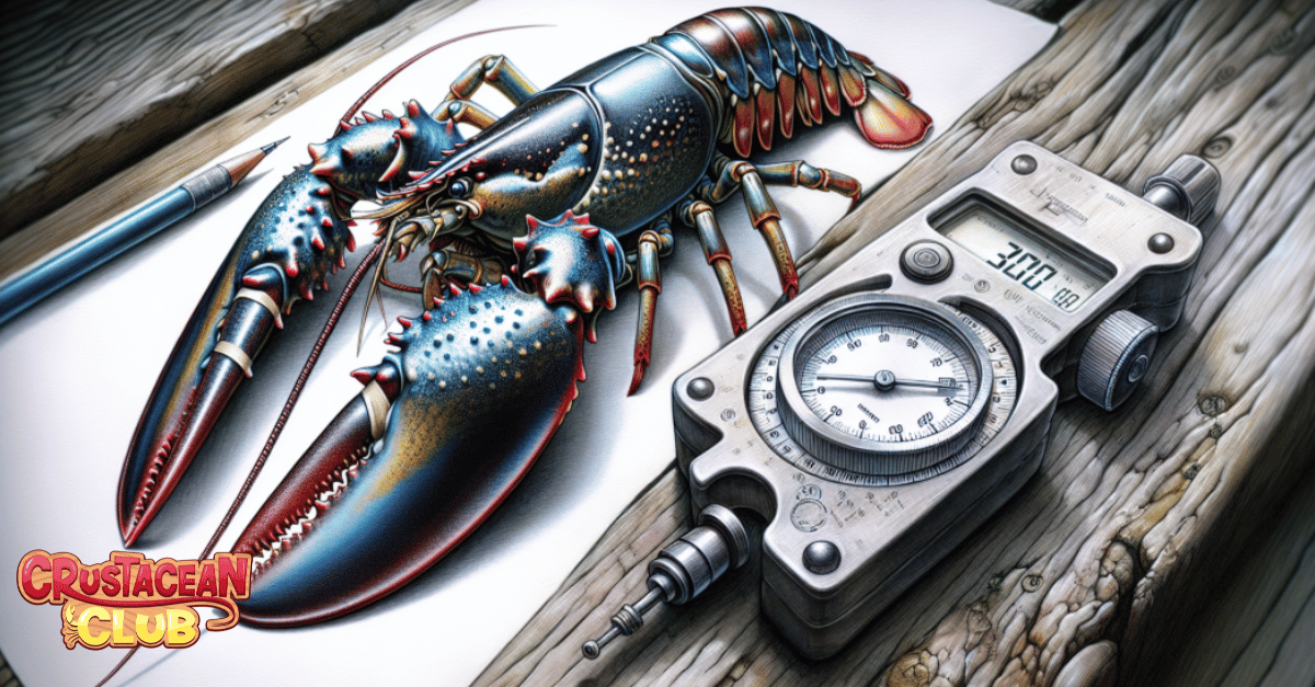 Illustration of a lobster gauge and a measuring device