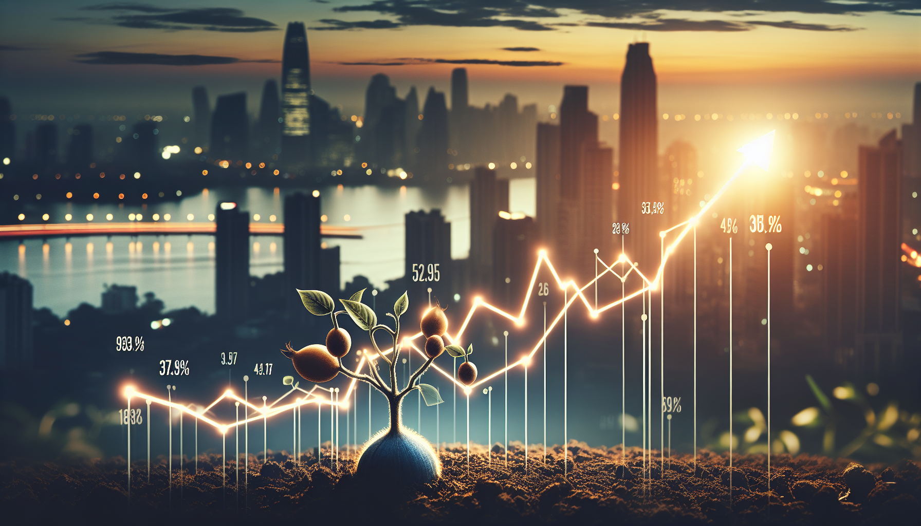 Illustration of a stock price chart showing the benefits of dividend reinvestment over time.