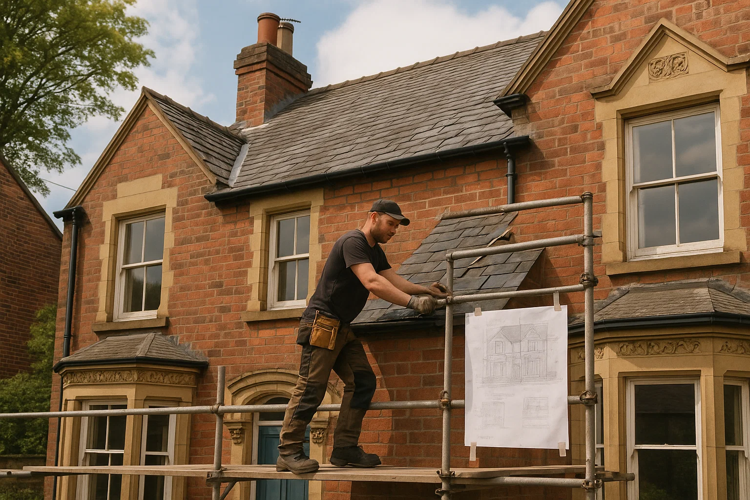 Roofer working in Sheffield conservation area with planning paperwork