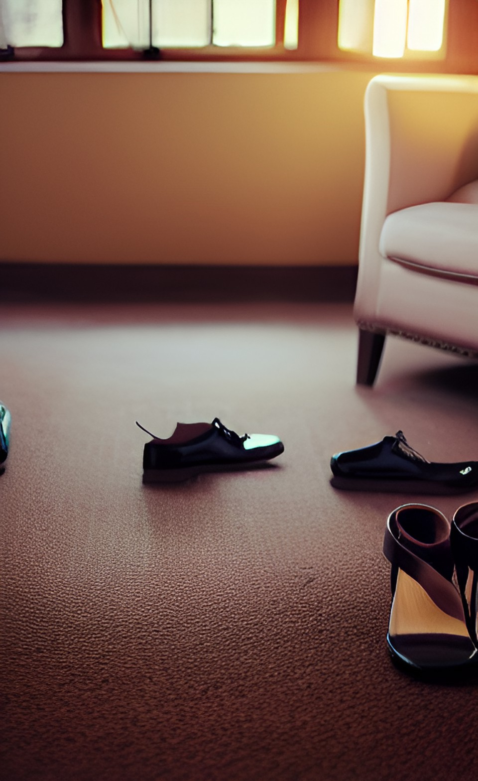 Shoes left in a living room.