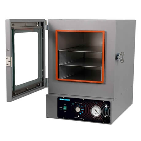 A laboratory convection oven with a heating element and a warming chamber