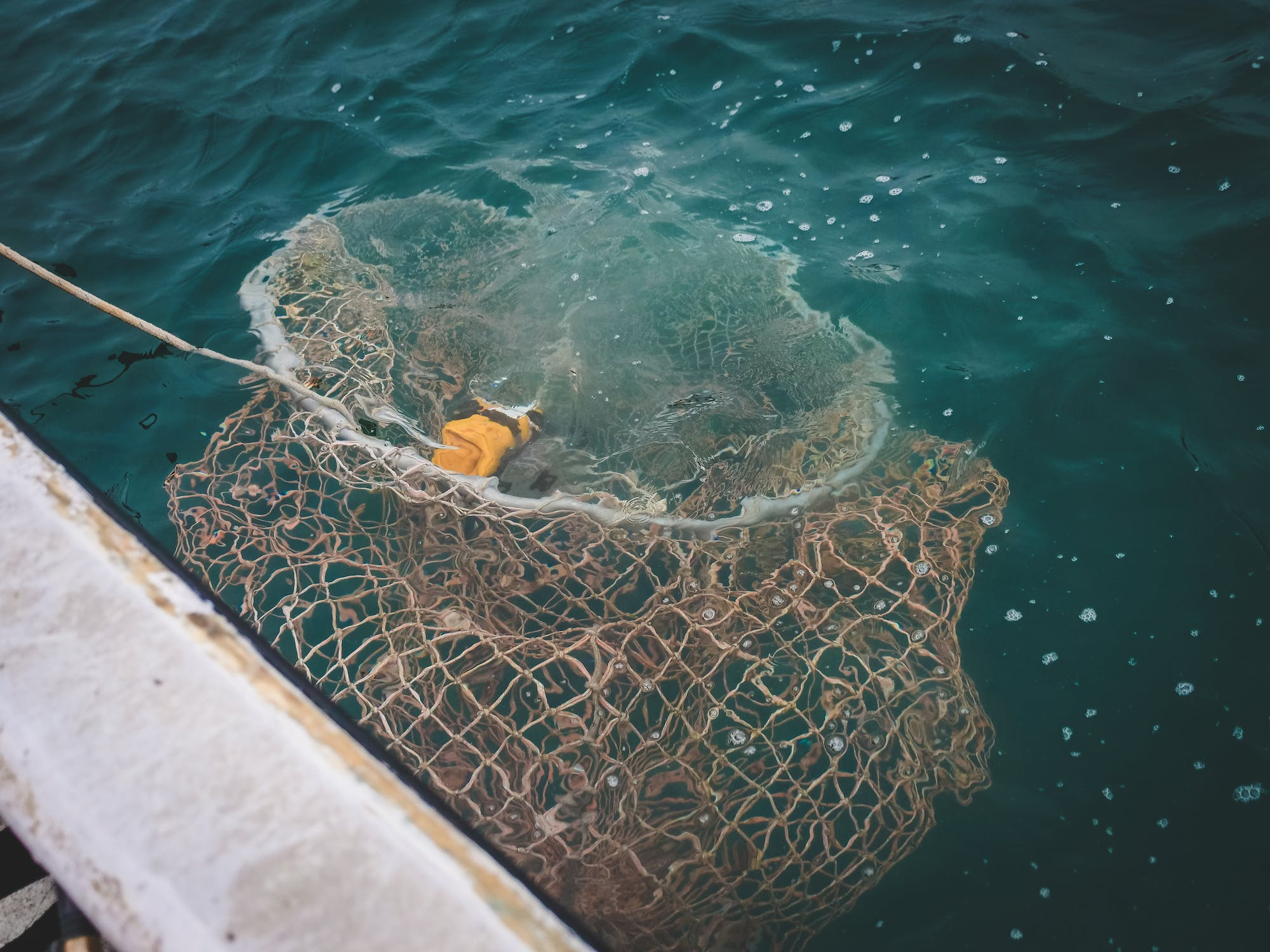 Polyester rope used as a sea fishing trap in the sea